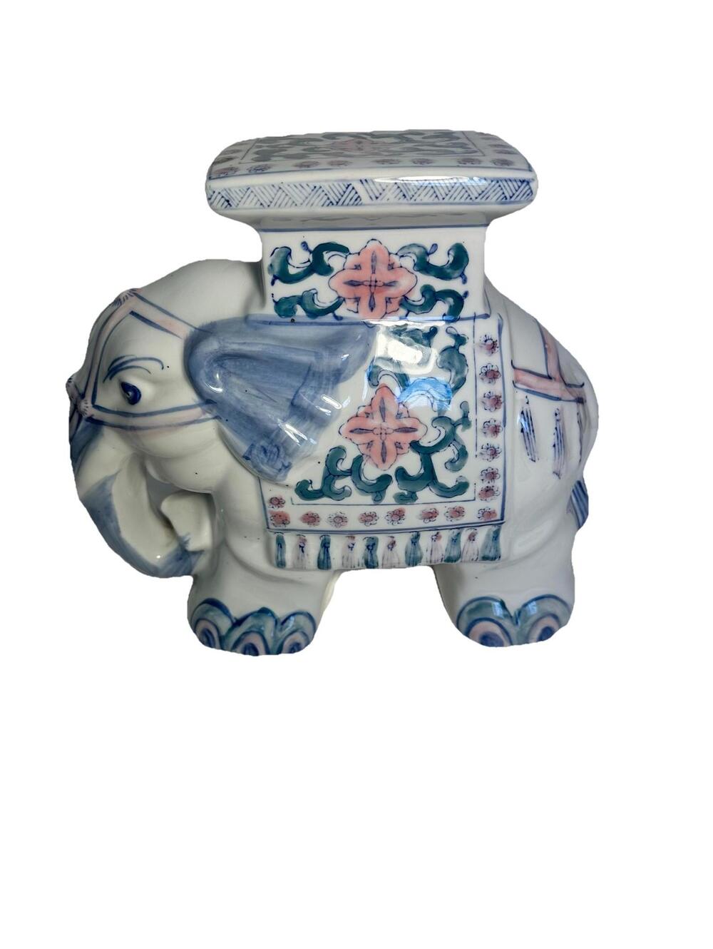 Vintage Chinese Porcelain Elephant Garden Statue Stool Plant Stand Ornament.